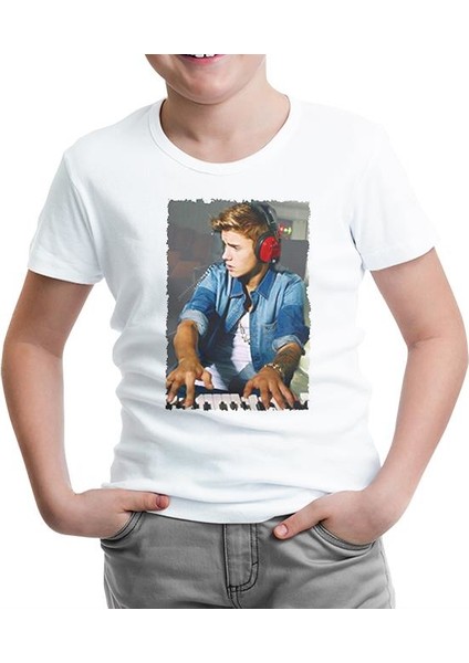 Justin Bieber - Board Beyaz Çocuk Tshirt