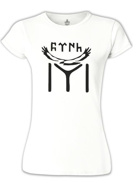 Türk Kayı Boyu Bayrak - Logo Beyaz Bayan Tshirt