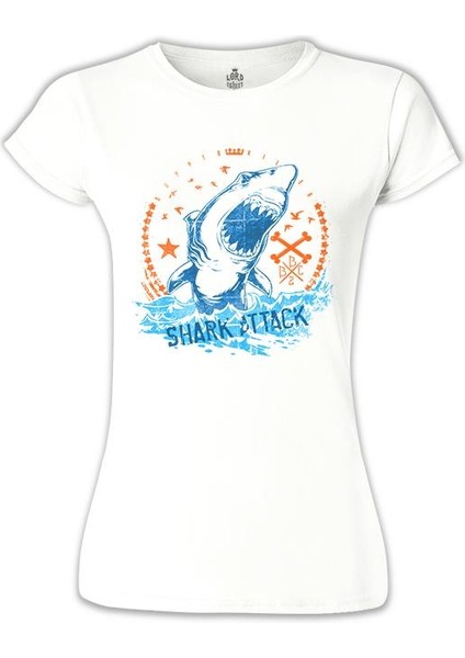 Shark Attack Beyaz Bayan Tshirt