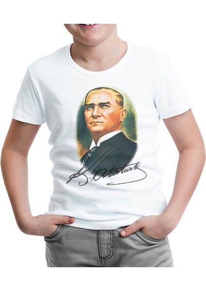 Atatürk ve Imza Beyaz Çocuk Tshirt