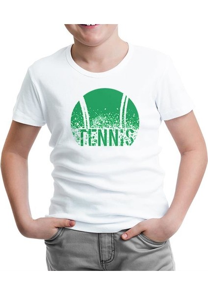 Tenis - Tennis Green Beyaz Çocuk Tshirt