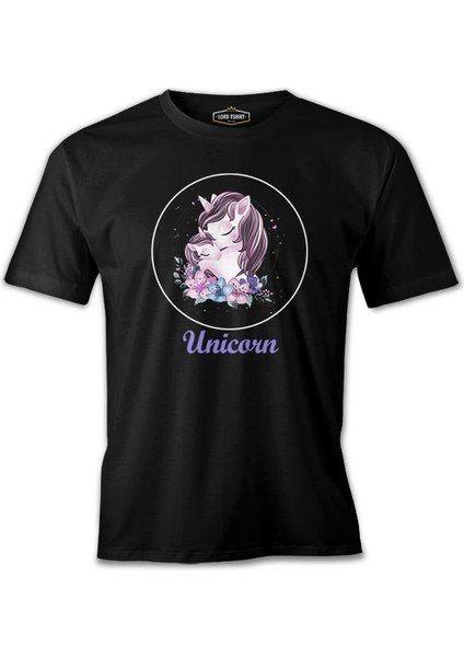 Unicorn Çiçek Anneler Günü Siyah Unisex Tshirt