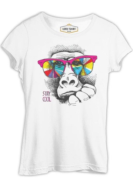 Stay Cool - Maymun Beyaz Bayan Tshirt