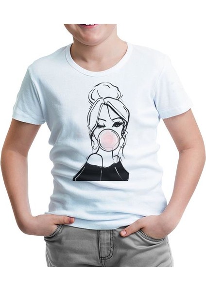 Girl Behind Bubble Gum Beyaz Çocuk Tshirt