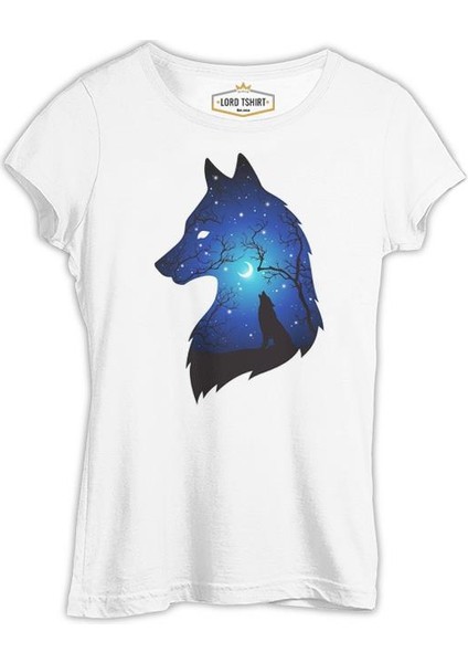Wolfs At Night Beyaz Bayan Tshirt