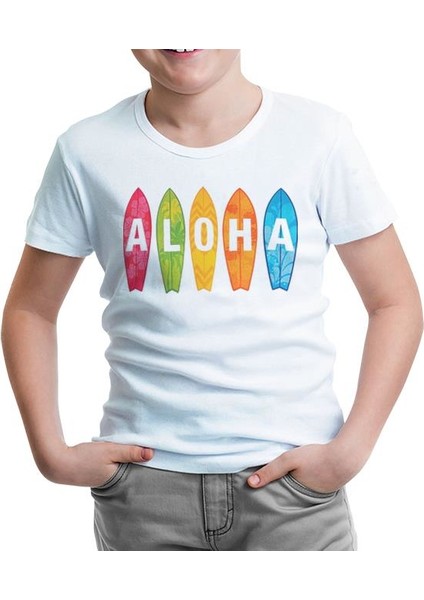 Aloha When Surfing Beyaz Çocuk Tshirt