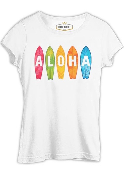 Aloha When Surfing Beyaz Bayan Tshirt