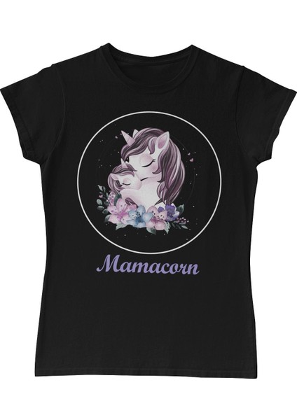 Mamacorn Çiçek Anneler Günü Siyah Bayan Tshirt