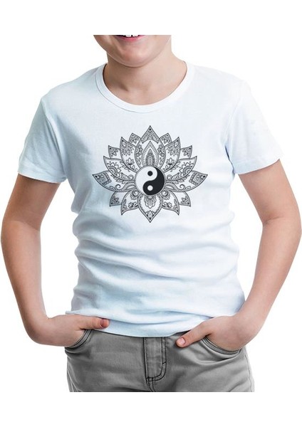 Zambak Yin Yang Beyaz Çocuk Tshirt