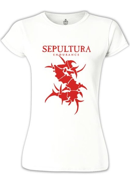 Sepultura - Endurance Logo Red Beyaz Bayan Tshirt
