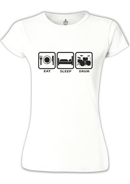 Eat Sleep Drum Beyaz Bayan Tshirt