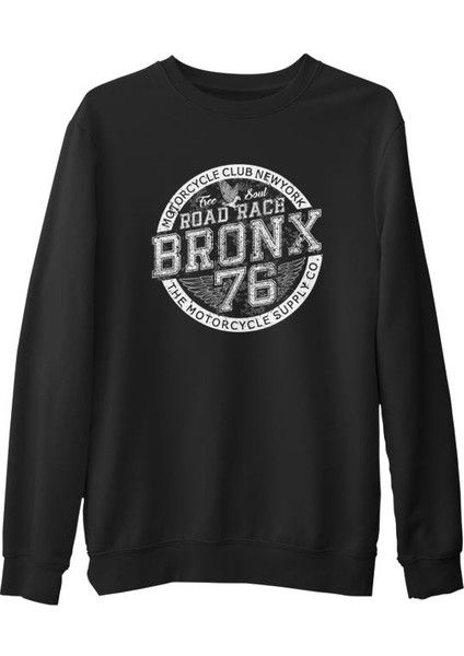 Motosiklet - Yarış 76 Siyah Erkek Kalın Sweatshirt