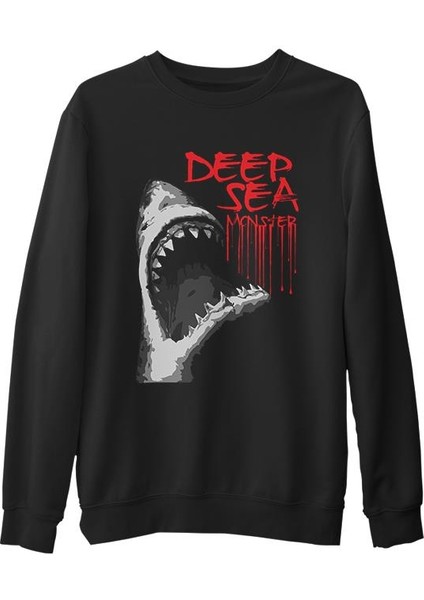 Köpek Balığı - Sea Siyah Erkek Kalın Sweatshirt