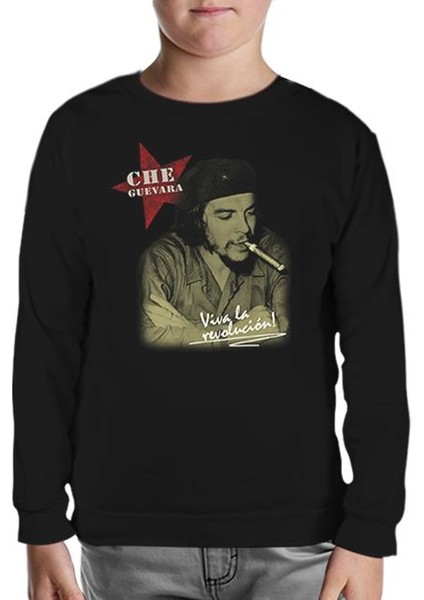 Che Guevara - Puro Siyah Çocuk Sweatshirt