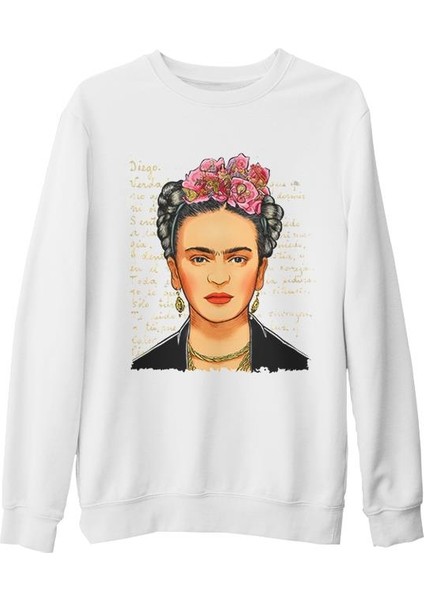Frida Kahlo 1 Beyaz Kalın Sweatshirt