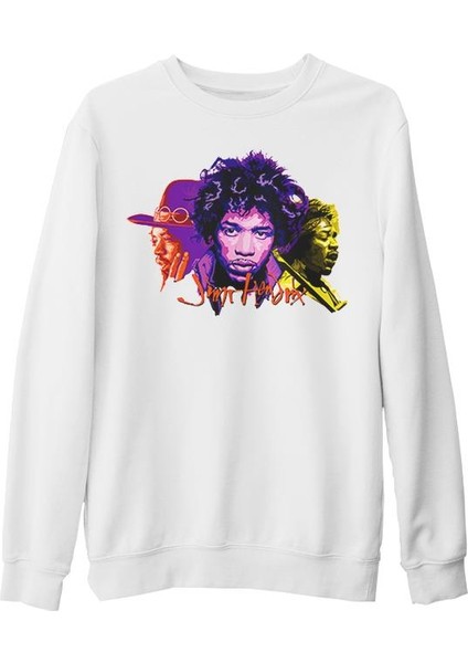 Jimi Hendrix Beyaz Kalın Sweatshirt