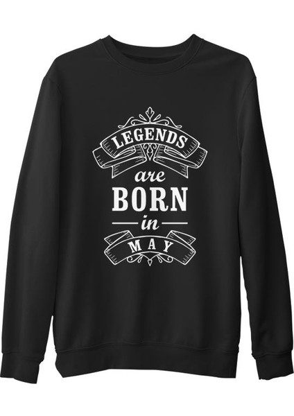 Burç - Born In May Legends Siyah Erkek Kalın Sweatshirt