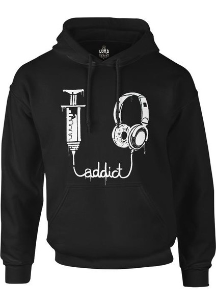 Music Addict Siyah Erkek Fermuarsız Kapşonlu
