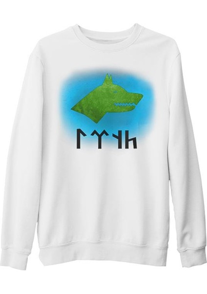 Türk Kurt 3 Beyaz Kalın Sweatshirt