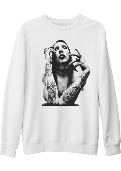 Marilyn Manson Beyaz Kalın Sweatshirt