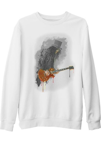 Slash - Gitar Beyaz Kalın Sweatshirt