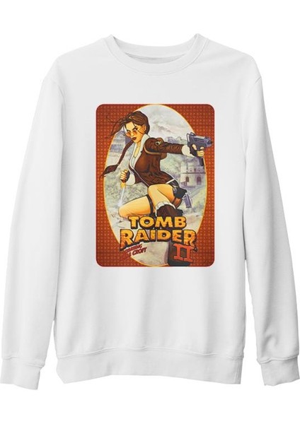Tomb Raider - Lara Croft Beyaz Kalın Sweatshirt