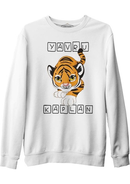 Yavru Kaplan Beyaz Kalın Sweatshirt