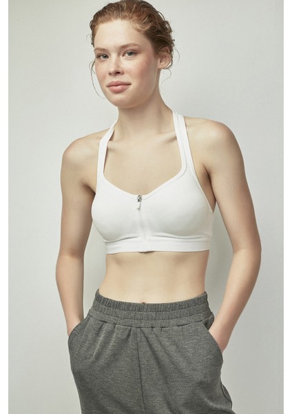 Beyaz Push Up Spor Sütyeni