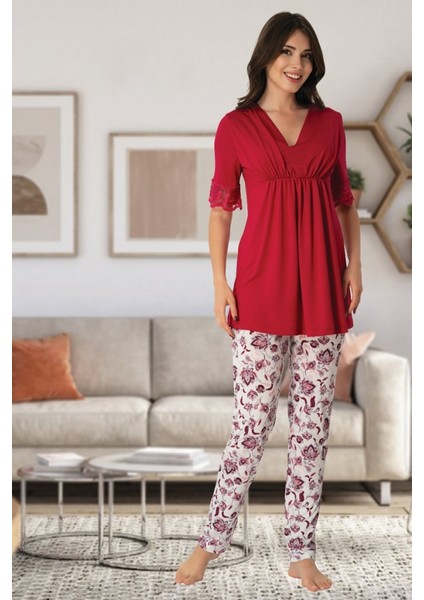 V Yaka Vişne Lohusa Pijama Takımı 8028 fiyatları