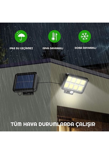 160 Cob Solar Led Hareket Sensörlü Kumandalı Su Geçirmez 3 Modlu