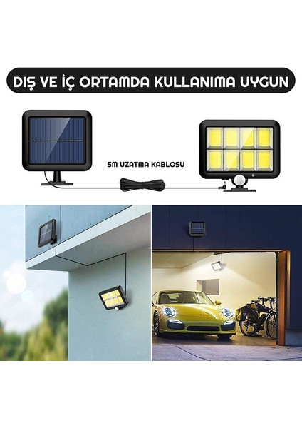 160 Cob Solar Led Hareket Sensörlü Kumandalı Su Geçirmez 3 Modlu