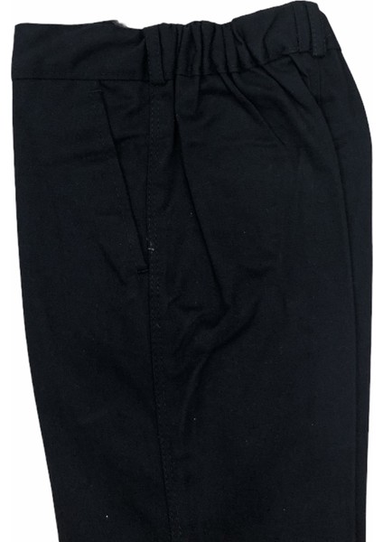 Çocuk Okul Pantalonu Kanvas Keten Ilk Okul Orta Okul Yarım Lastikli Siyah