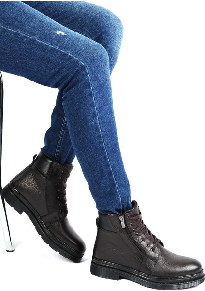 220235 Kahve %100 Deri Erkek Kışlık Bot Ayakkabı