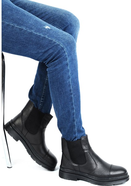 220237 Siyah %100 Deri Erkek Kışlık Bot Ayakkabı