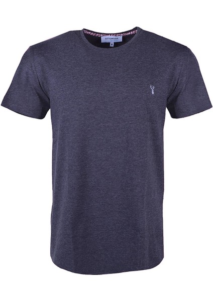 Koyugri Penye Erkek Bisiklet Yaka Kısa Kollu T-Shirt,OT-BT-21008