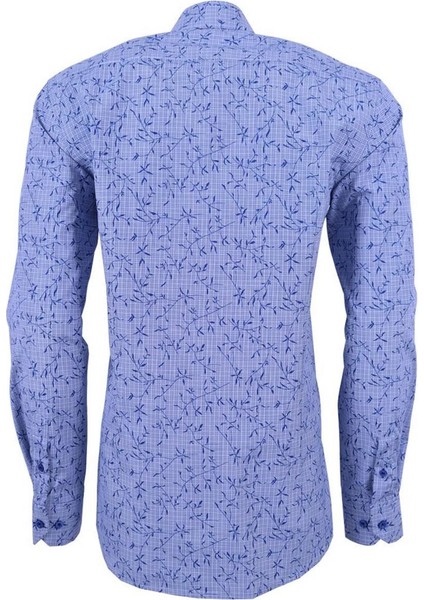 Erkek Desenli Mavi Uzun Kollu Pamuklu Regular Gömlek, OT-C-20058 modelleri