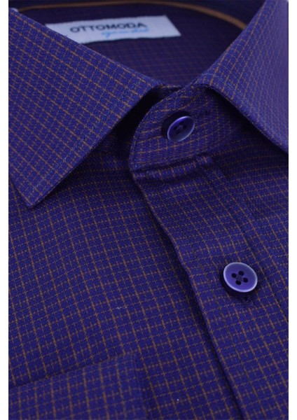 Erkek Ekose Pamuklu Çizgili Uzun Kollu Gömlek, OT-C-20002