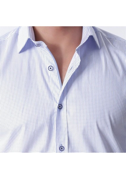 Erkek Mavi Desenli Uzun Kollu Pamuklu Regular Gömlek,OT-C-20066 fiyatları