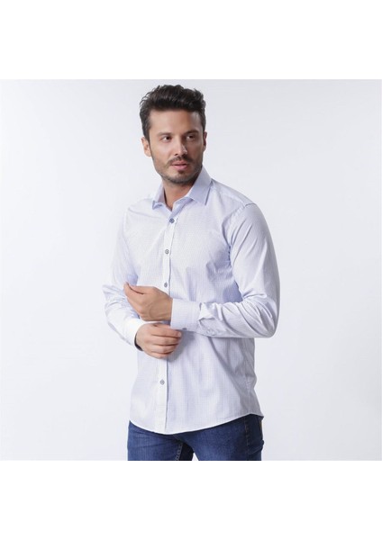 Erkek Mavi Desenli Uzun Kollu Pamuklu Regular Gömlek,OT-C-20066 modelleri