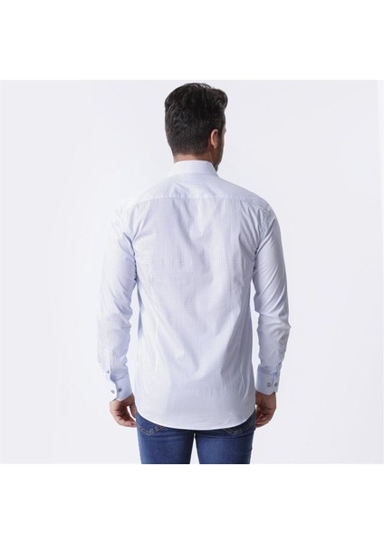 Erkek Mavi Desenli Uzun Kollu Pamuklu Regular Gömlek,OT-C-20066 fırsatları