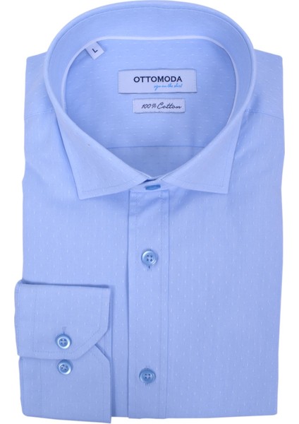 Erkek Açık Mavi Armürlü Uzun Kollu %100 Pamuklu Gömlek,OT-C-20159