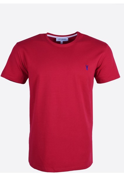 Kırmızı Basic Erkek Bisiklet Yaka Kısa Kollu T-Shirt, OT-BT-21001