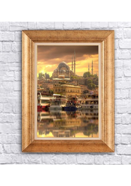 Çerçeveli Pasportolu Istanbul Cami Kanvas Tablo