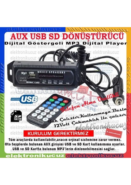 Tak Çalıştır Hemen Çakmaklığa USB402 Oto Bluetooth Aux Çevirici Modülü Konuşma Özellikli Mikrofonlu