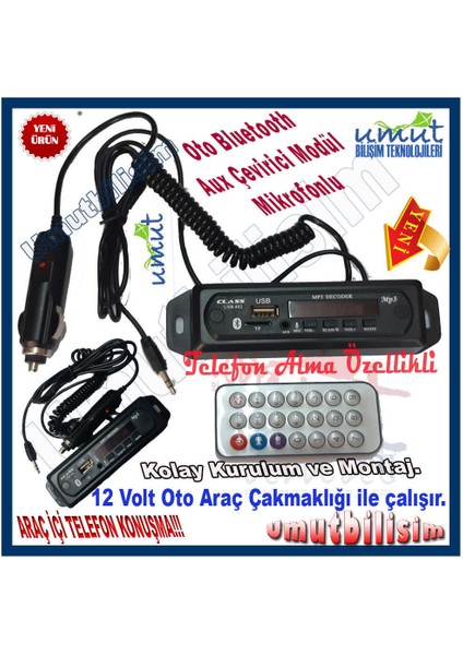 Tak Çalıştır Hemen Çakmaklığa USB402 Oto Bluetooth Aux Çevirici Modülü Konuşma Özellikli Mikrofonlu