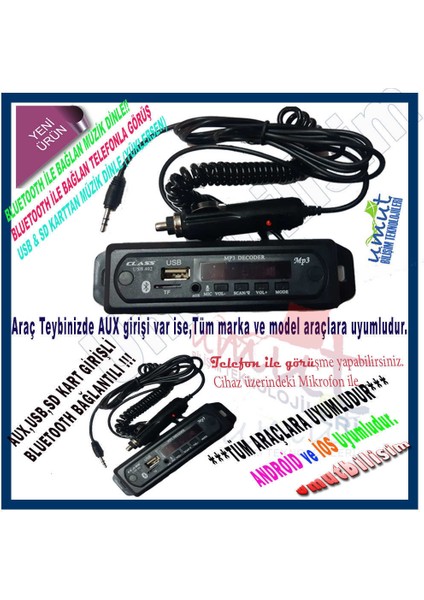 Tak Çalıştır Hemen Çakmaklığa USB402 Oto Bluetooth Aux Çevirici Modülü Konuşma Özellikli Mikrofonlu