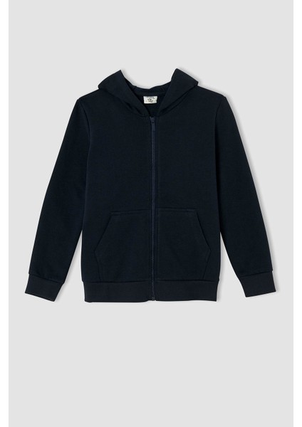 Erkek Çocuk Kapüşonlu Fermuarlı İçi Yumuşak Tüylü Sweat Hırka L0304A621AU