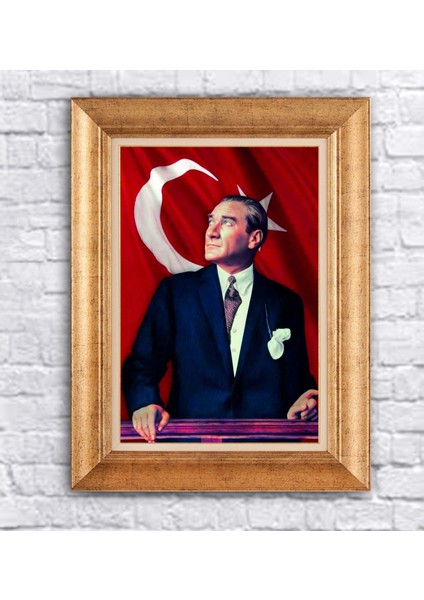 Çerçeveli Atatürk Bayrak Kanvas Tablo