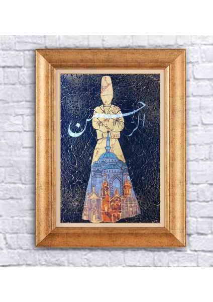 Çerçeveli Paspartolu Semazen Besmele Kanvas Tablo