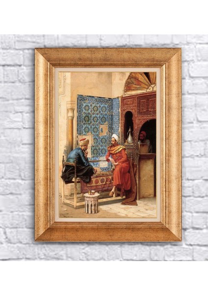 Çerçeveli Paspartolu Sarayda Sohbet Kanvas Tablo